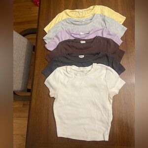 Garage Ribbed Knit Short Sleeve Tops